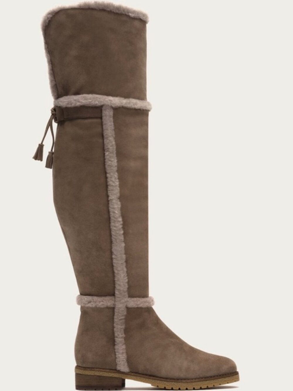 Womens Frye Taupe Suede Tamara Shearling Over-The-Knee Boots 7.5